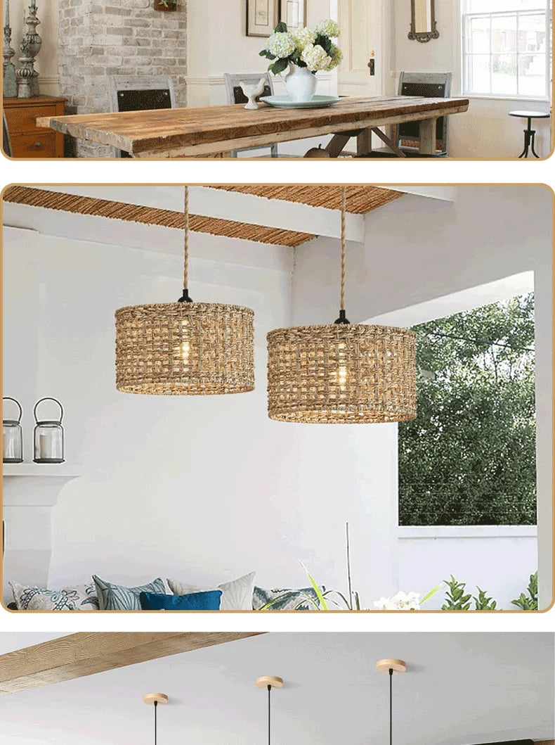 Retro Rattan Pendant Chandelier