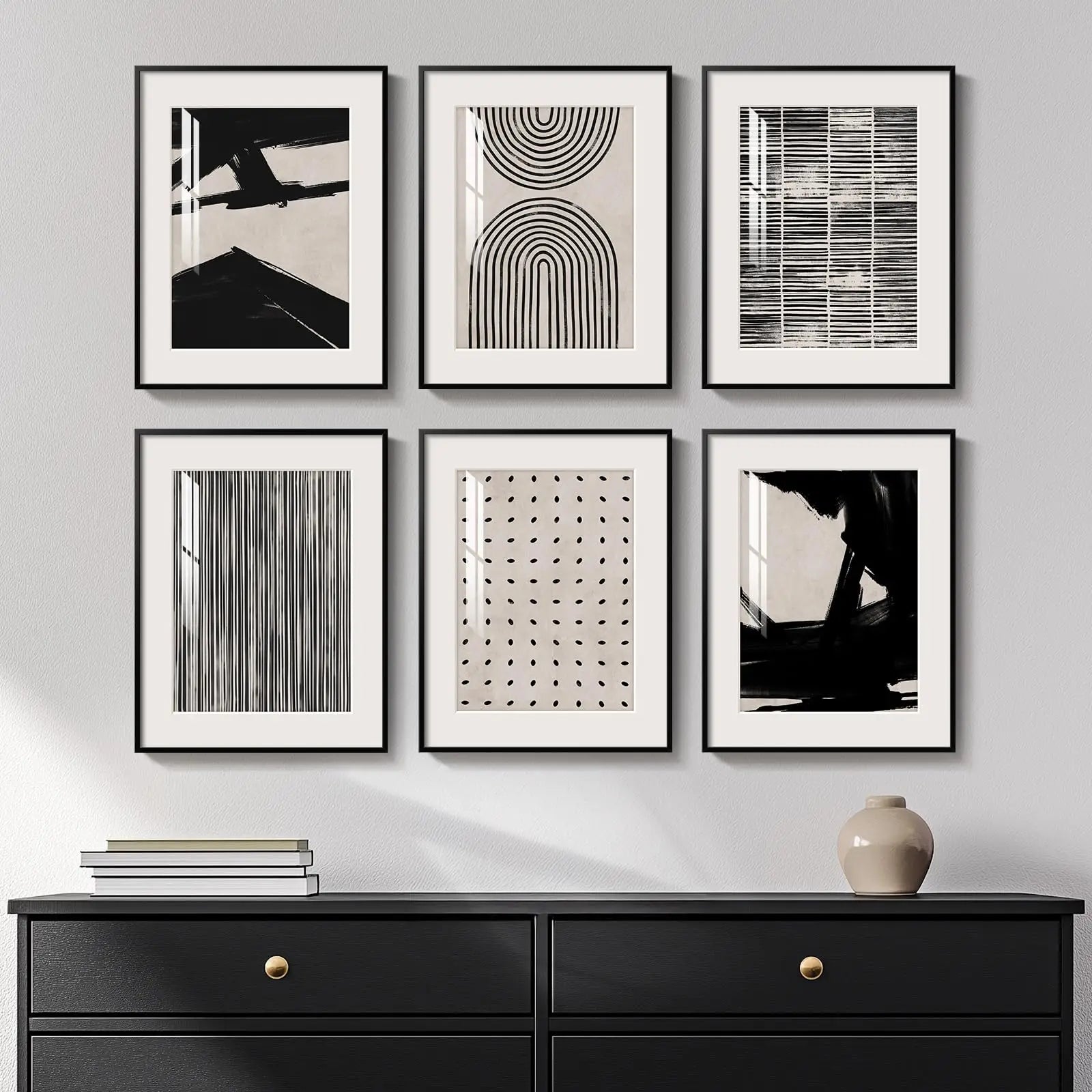 Set of 6 Boho Geometric Brown Wall Art