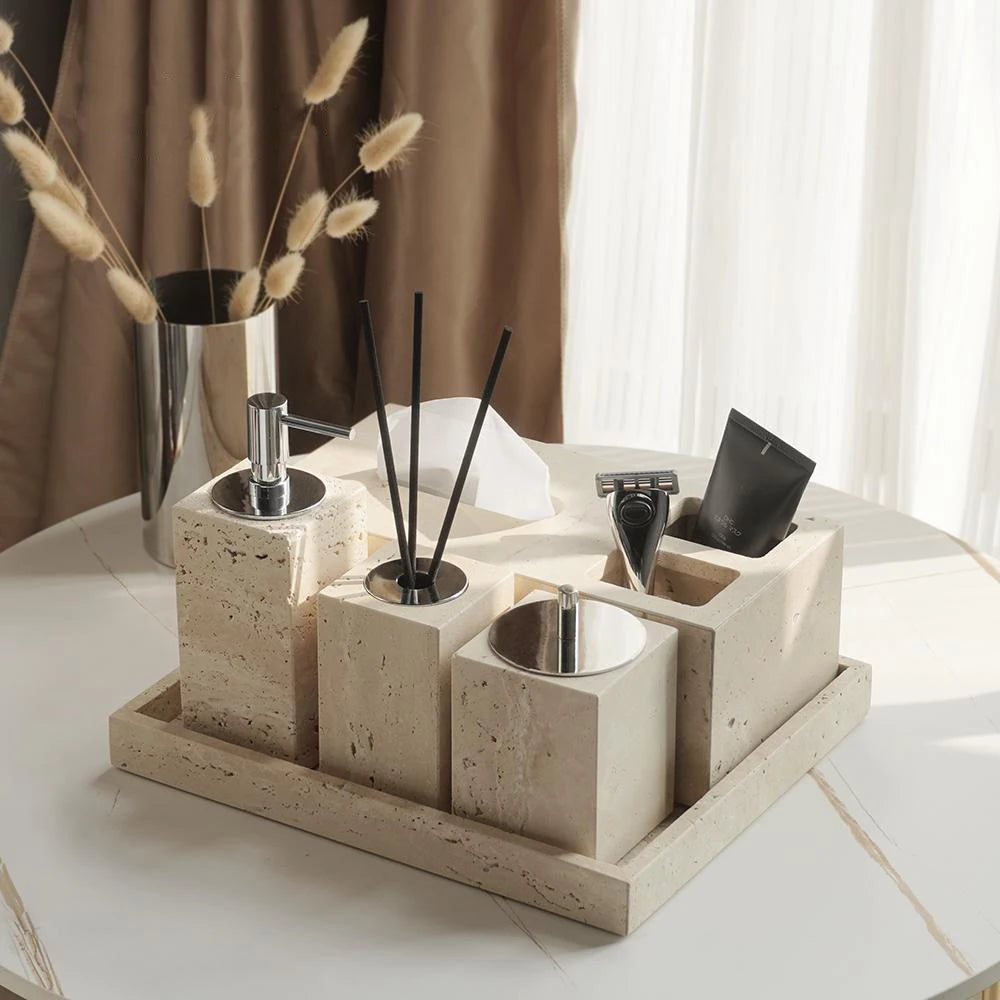 Beige Travertine Accessory Set