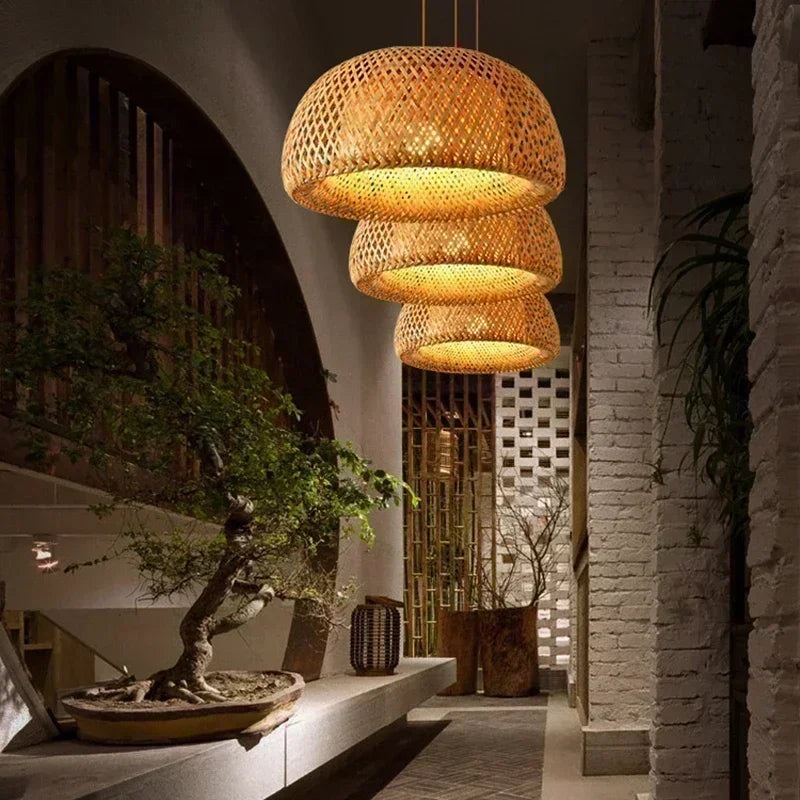 Retro Rattan Pendant Chandelier