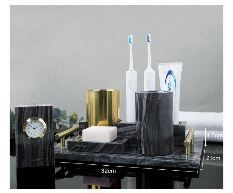 Black Marble Bath Accessory Set