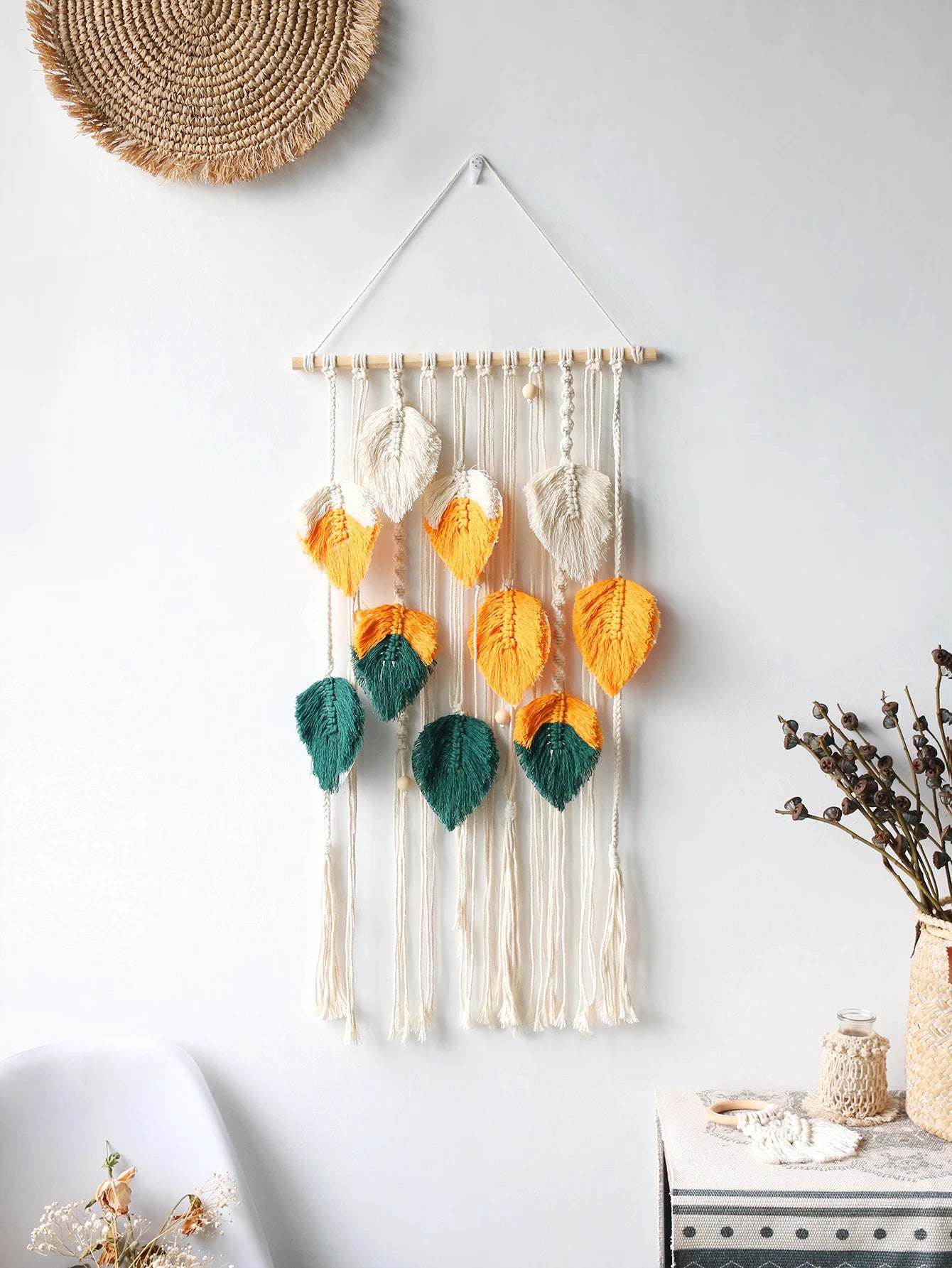 Beaded Leaf Macrame Hanging