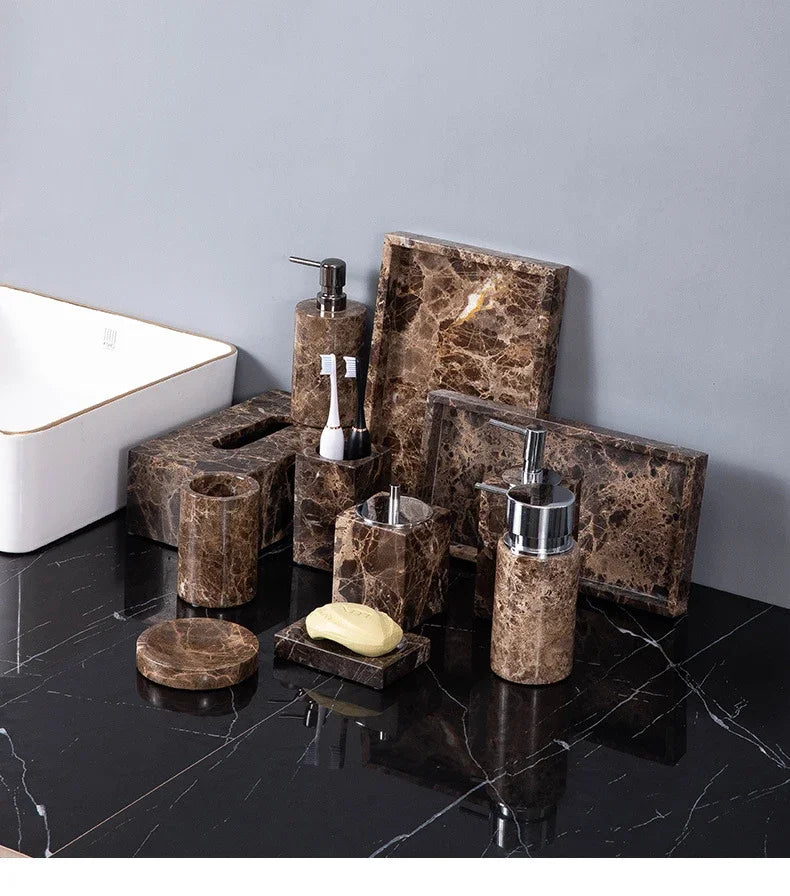 Dark Brown Marble Bath Set