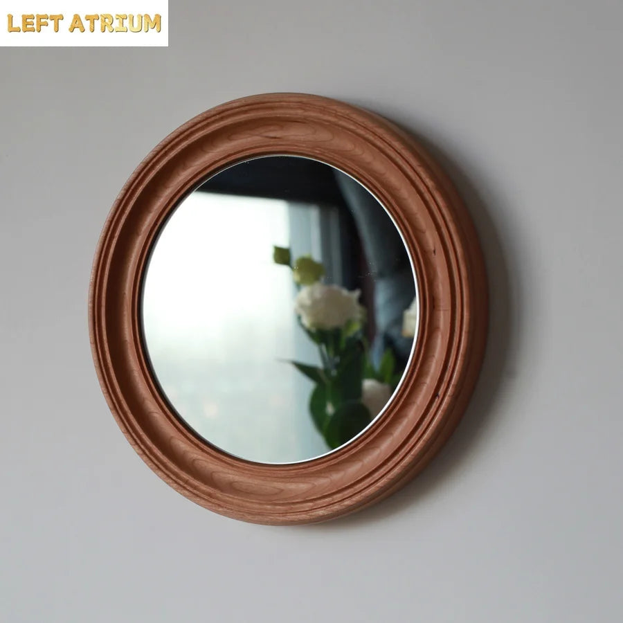 Rustic Round Walnut Wall Mirror