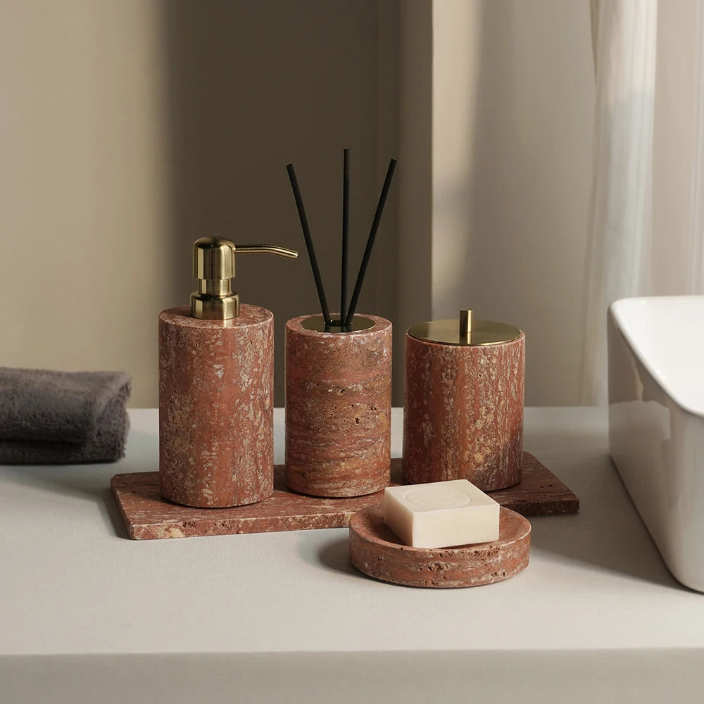 Red Travertine Bath Set