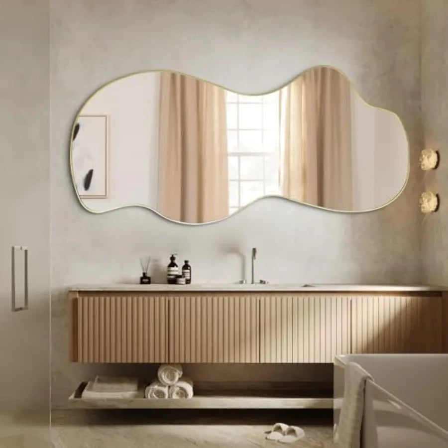Modern Asymmetrical Gold Wall Mirror