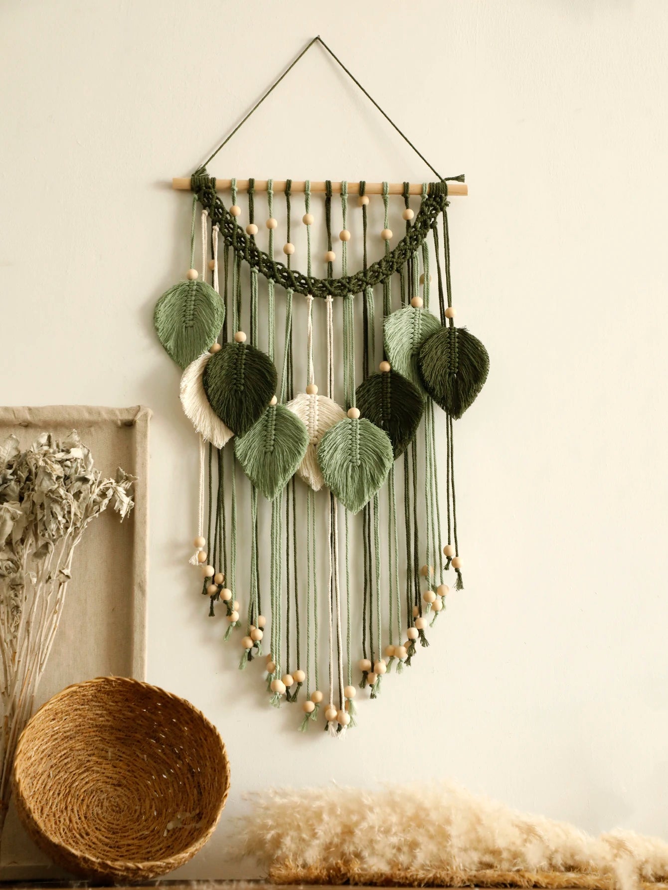 Beaded Leaf Macrame Hanging