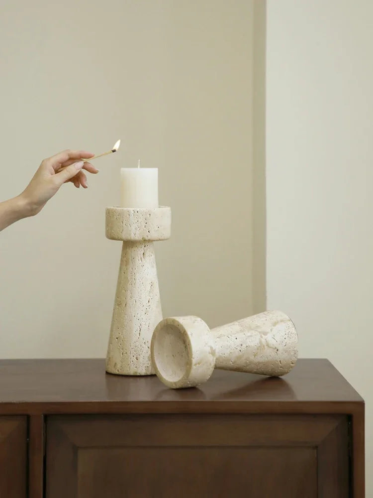Vintage Travertine Candlestick