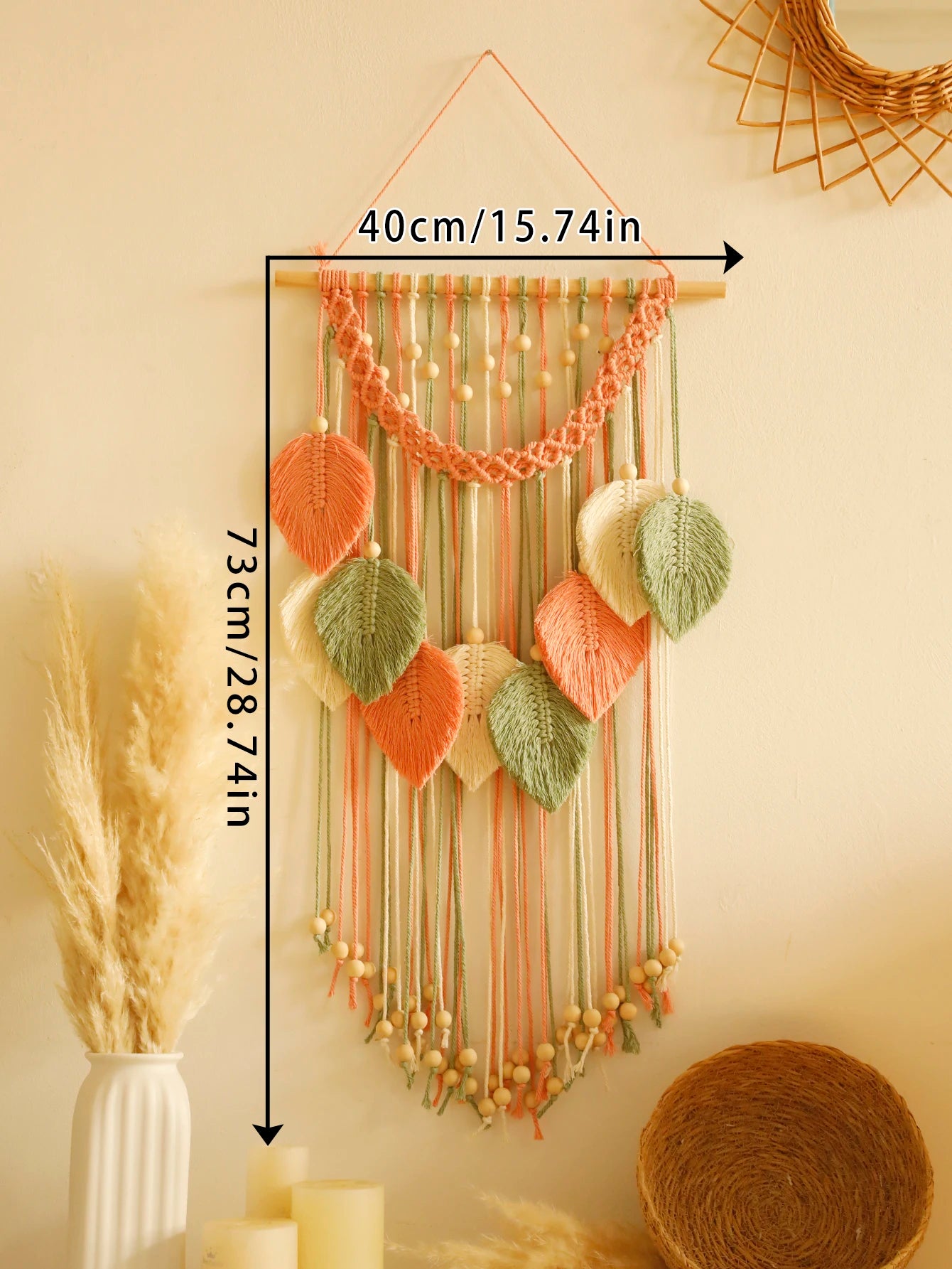 Beaded Leaf Macrame Hanging