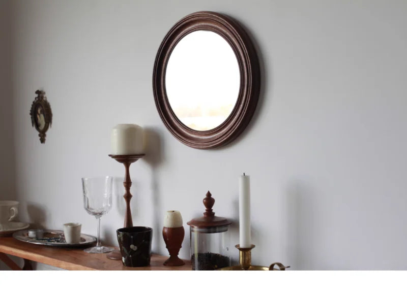 Rustic Round Walnut Wall Mirror
