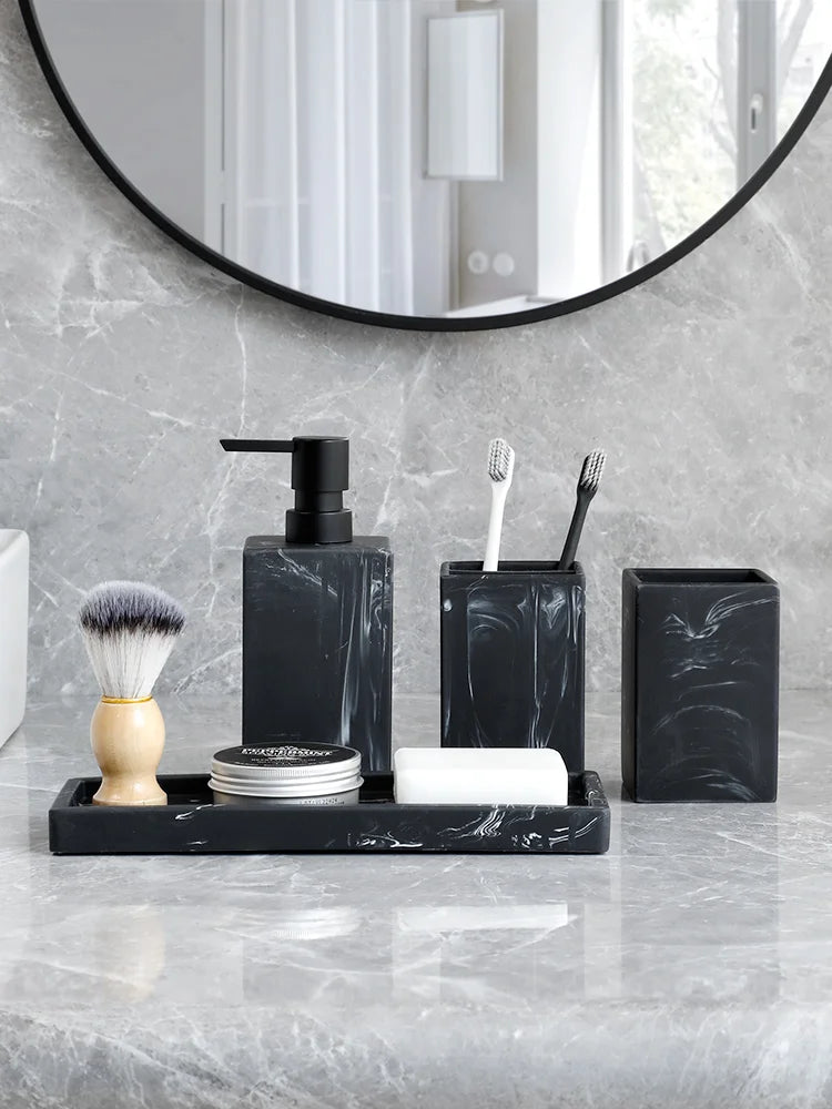 Marble-Pattern Bathroom Set