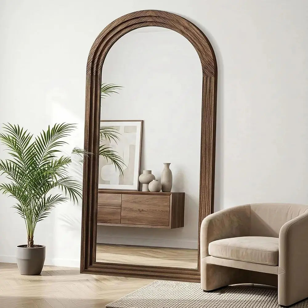 Rustic Arched Brown Full-Length Wall Mirror