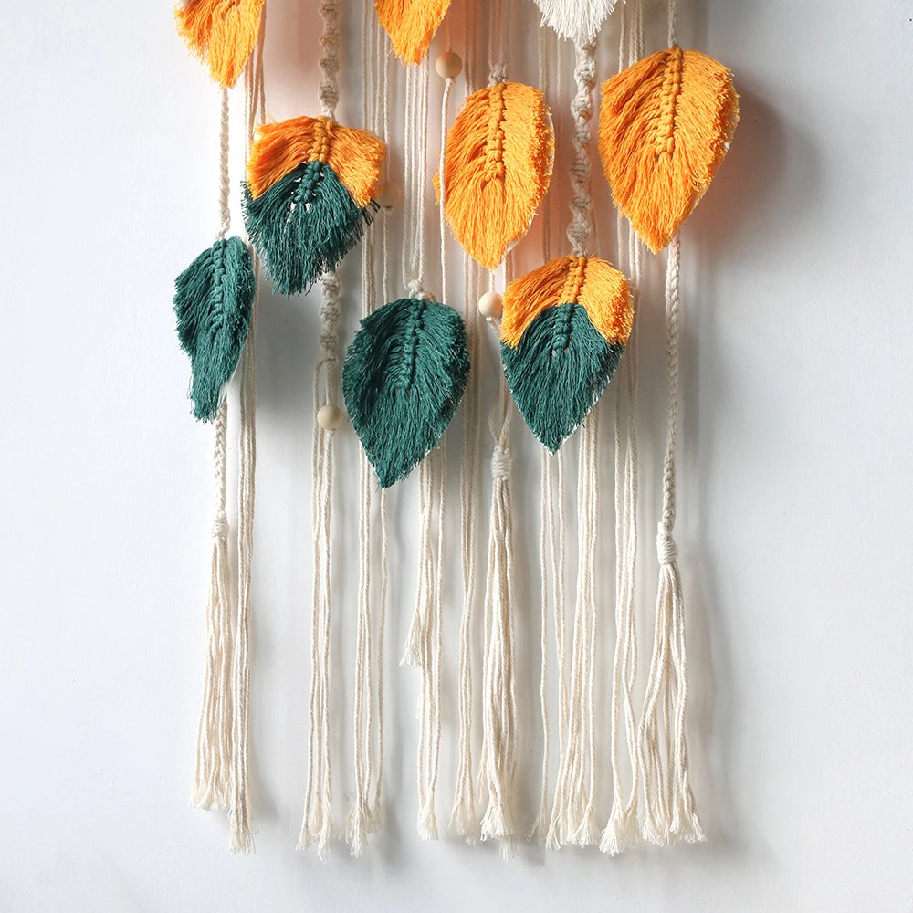 Beaded Leaf Macrame Hanging