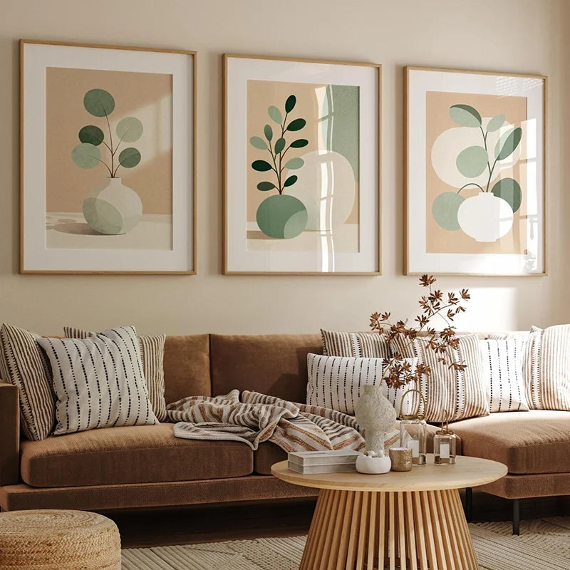 Set of 3 Japandi Canvas Wall Art