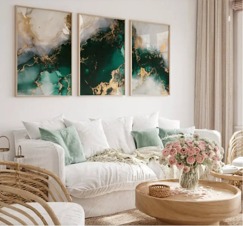 Set of 3 Minimalist Geometric Gold Canvas Wall Art