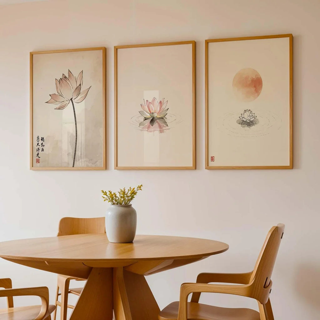 Set of 3 Japandi Canvas Wall Art