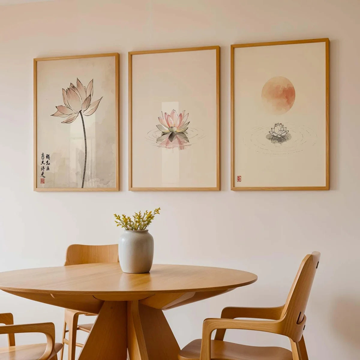 Set of 3 Japandi Canvas Wall Art
