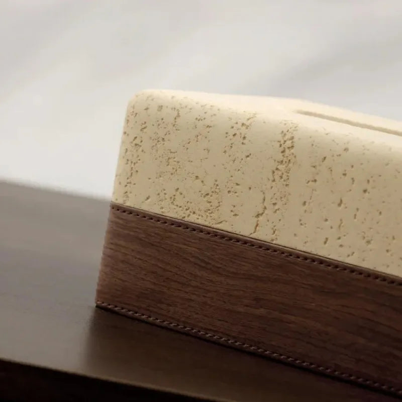 Travertine & Walnut Tissue Box