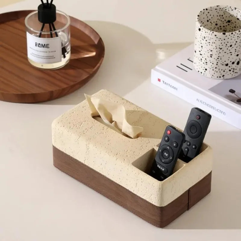 Travertine & Walnut Tissue Box