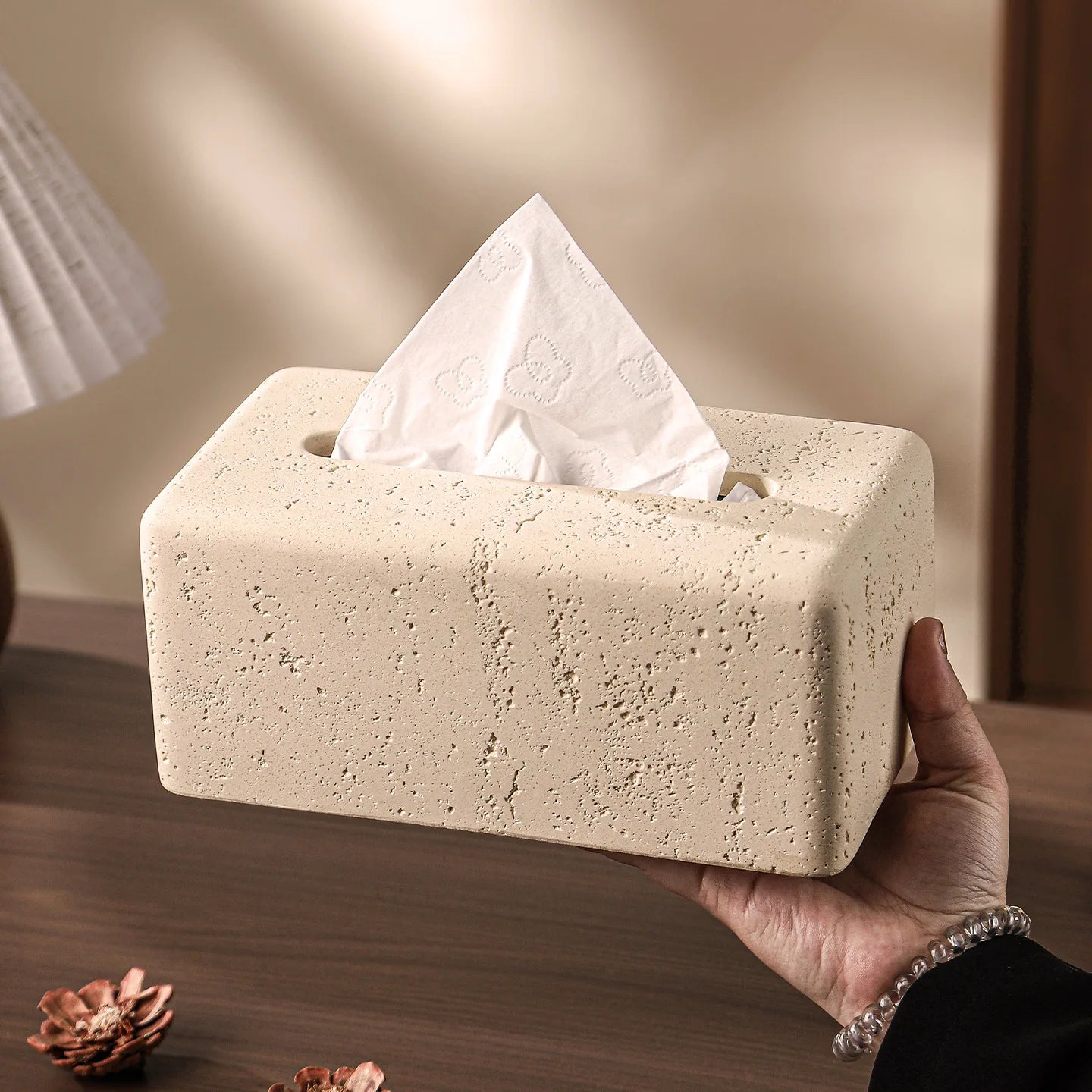 Rectangular Travertine Tissue Box