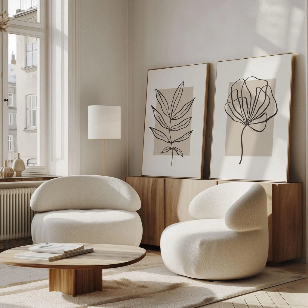 Set of 2 Modern Rectangular Beige Canvas Wall Art