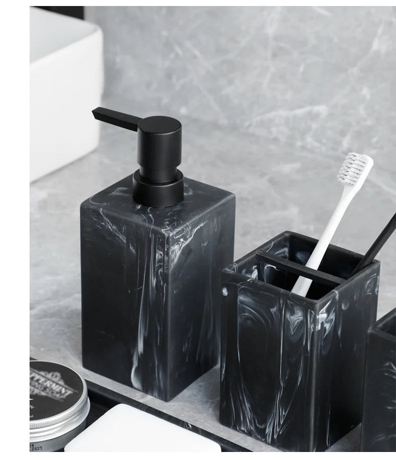Marble-Pattern Bathroom Set