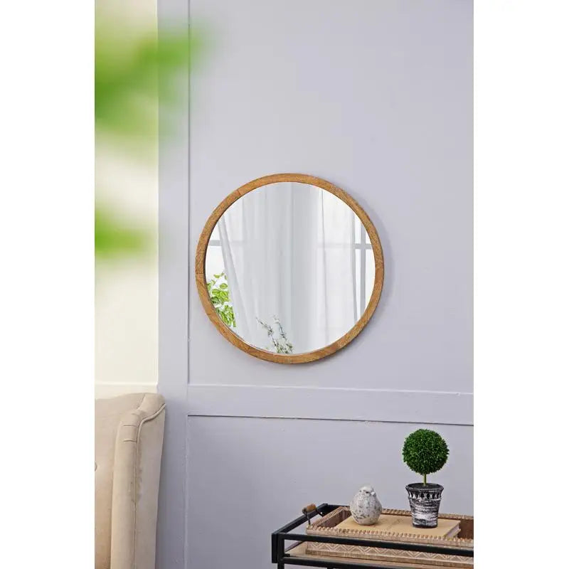 Japandi Round Brown Wall Mirror