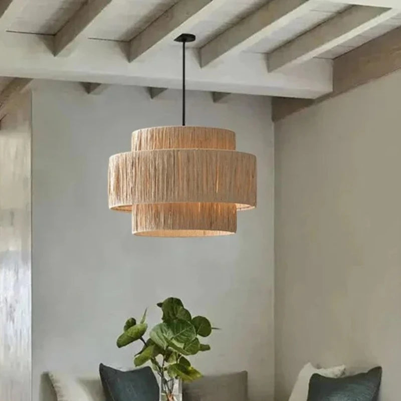 Japanese Rattan Pendant Chandelier
