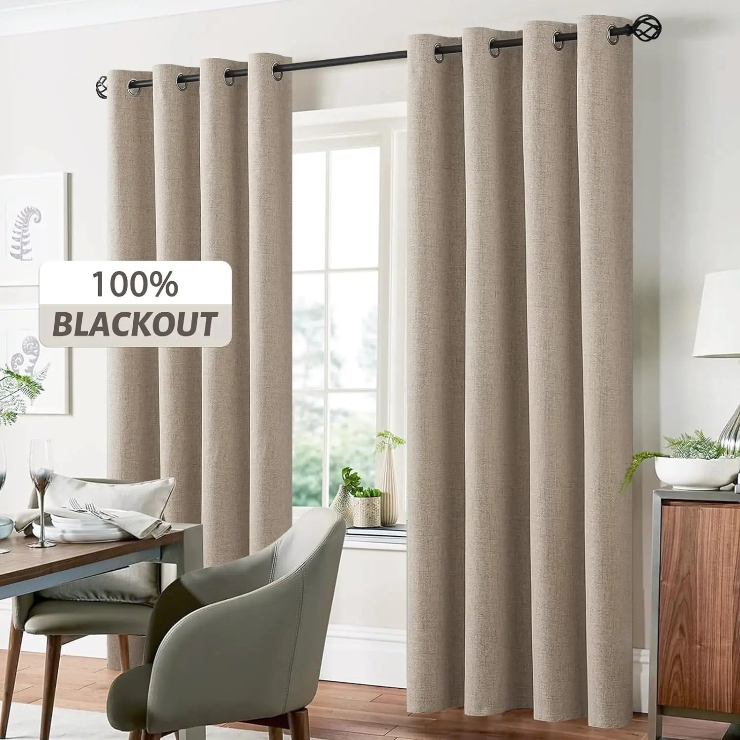 Modern Linen Blackout Curtains, 350cm