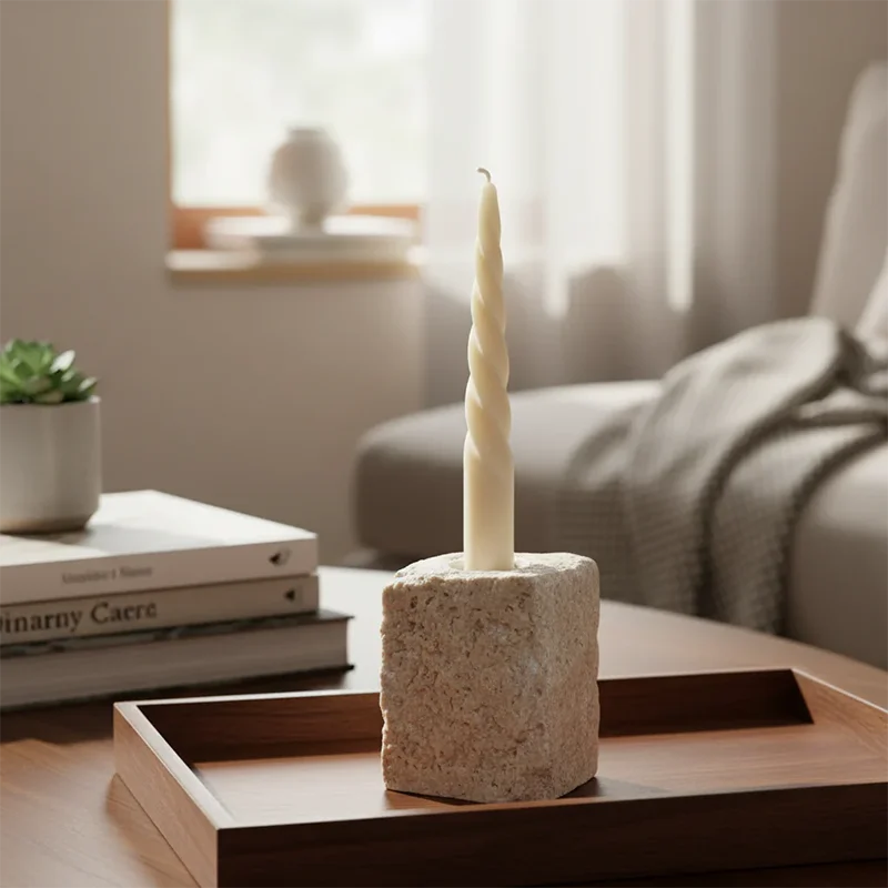 Vintage Travertine Candlestick