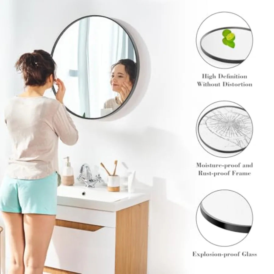Round Metal-Framed Wall Mirror