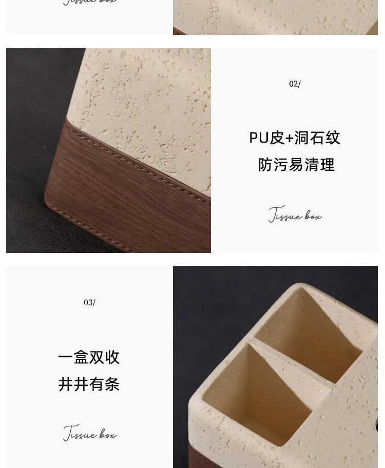 Travertine & Walnut Tissue Box