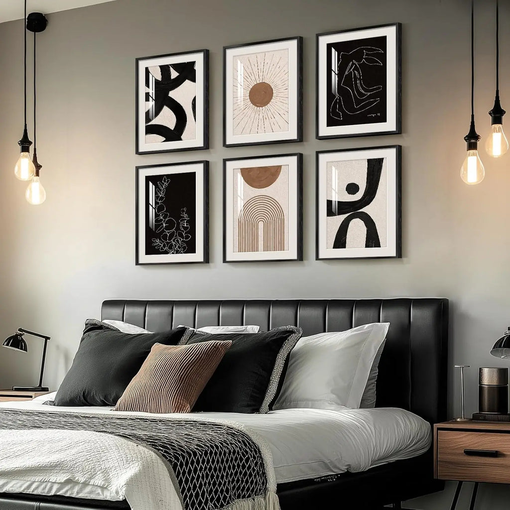 Set of 6 Boho Geometric Brown Wall Art