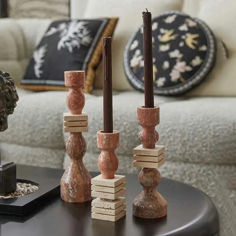 Vintage Travertine Candlestick