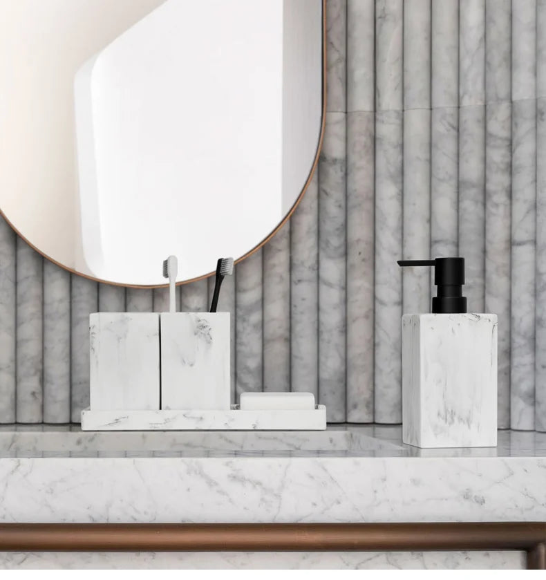 Marble-Pattern Bathroom Set