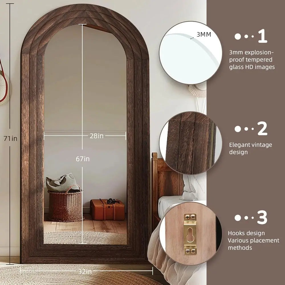 Arched Brown Full-Length Wall Mirror