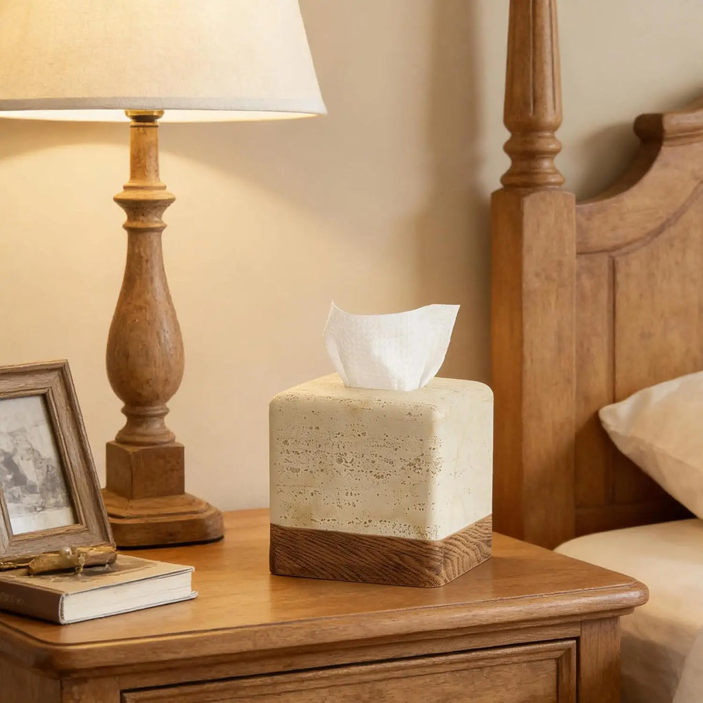 Wood-Grain Travertine Tissue Box