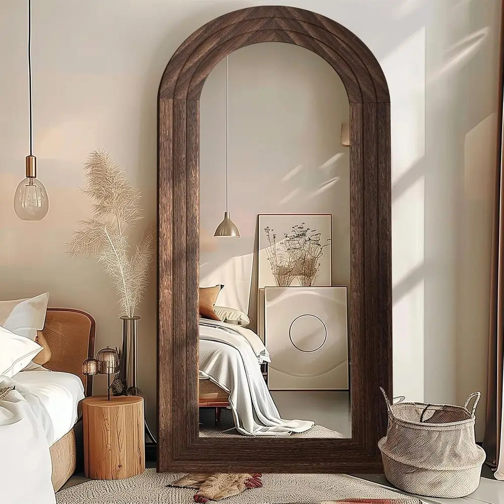 Arched Brown Full-Length Wall Mirror