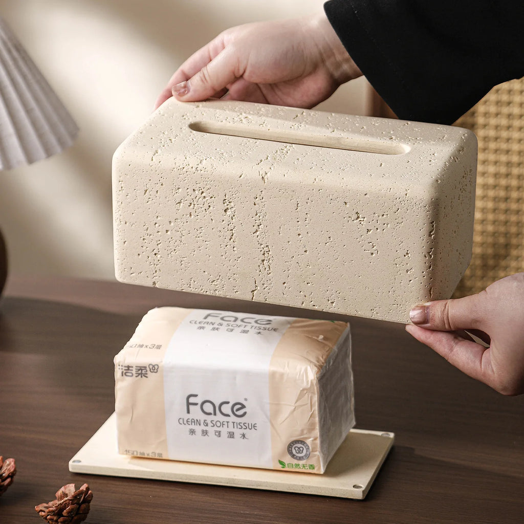 Rectangular Travertine Tissue Box