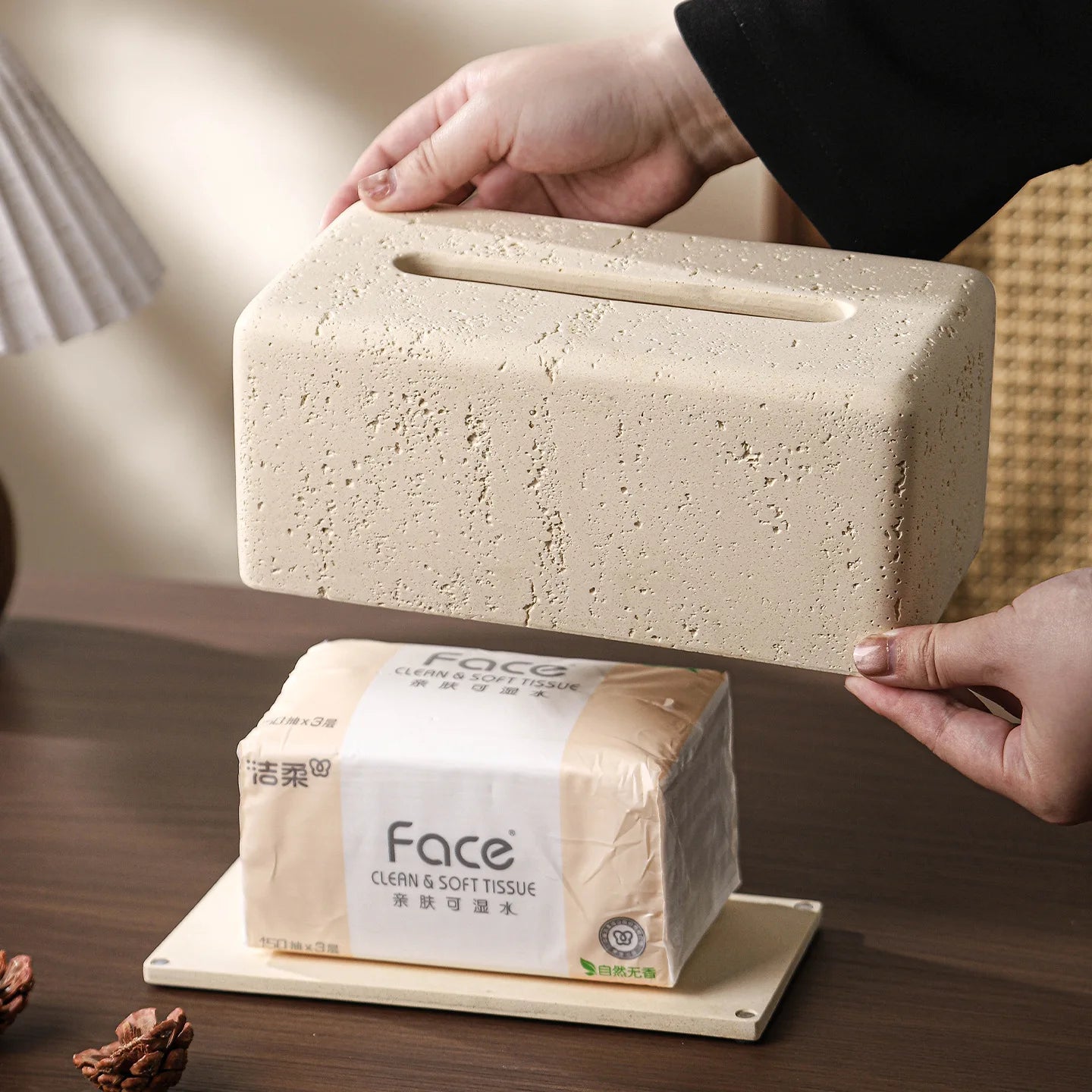 Rectangular Travertine Tissue Box
