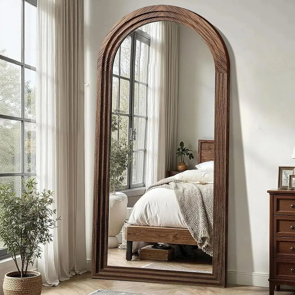 Rustic Arched Brown Full-Length Wall Mirror