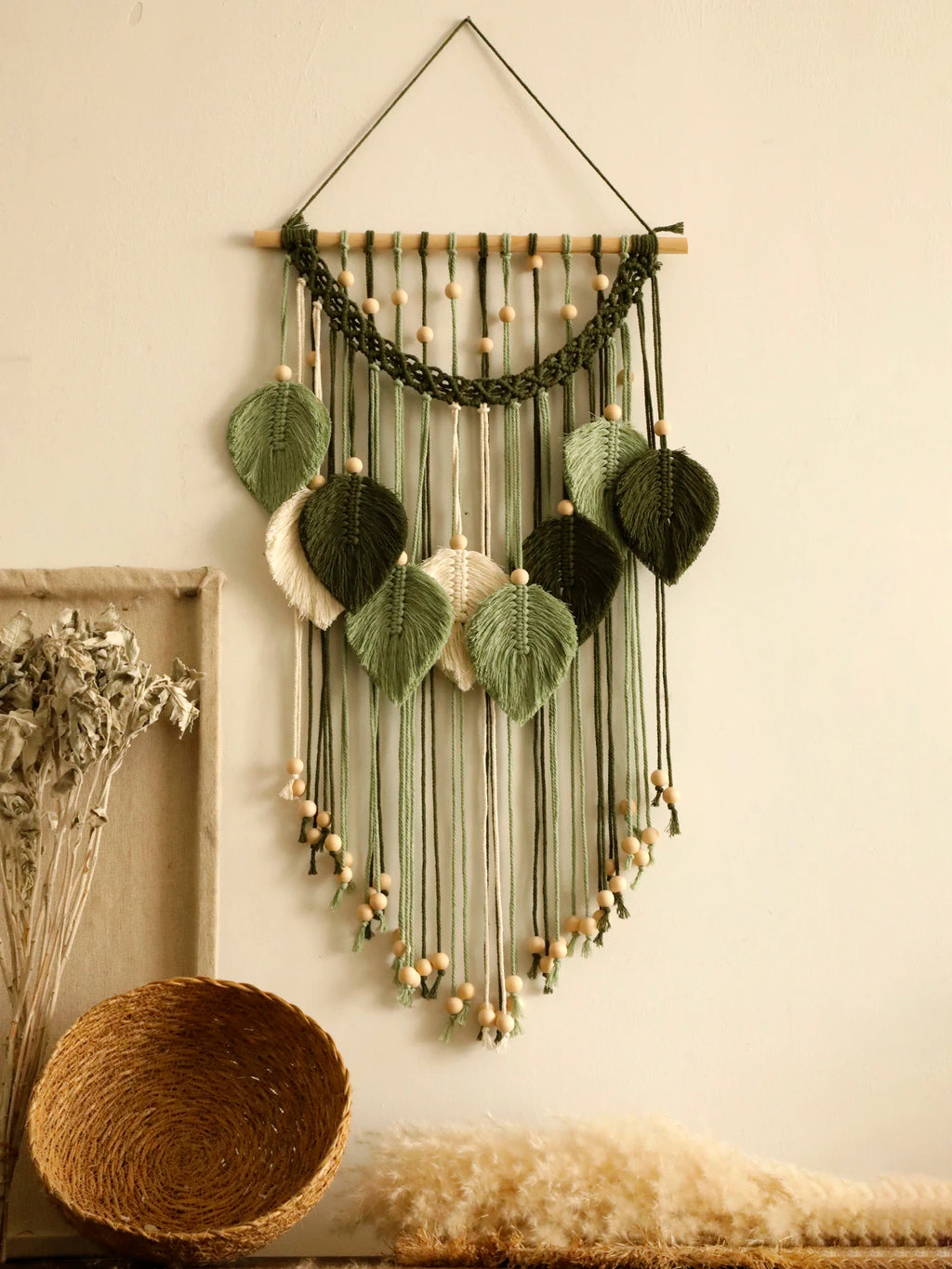 Beaded Leaf Macrame Hanging