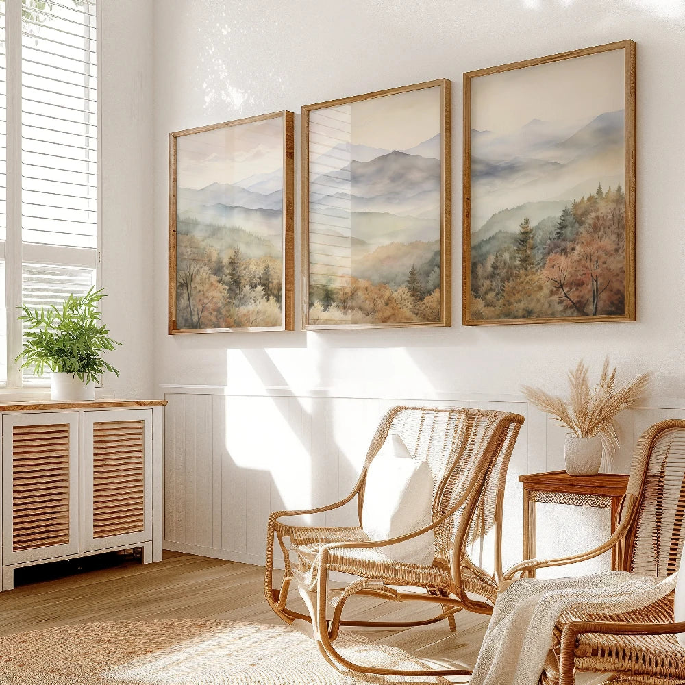 Set of 3 Japandi Canvas Wall Art