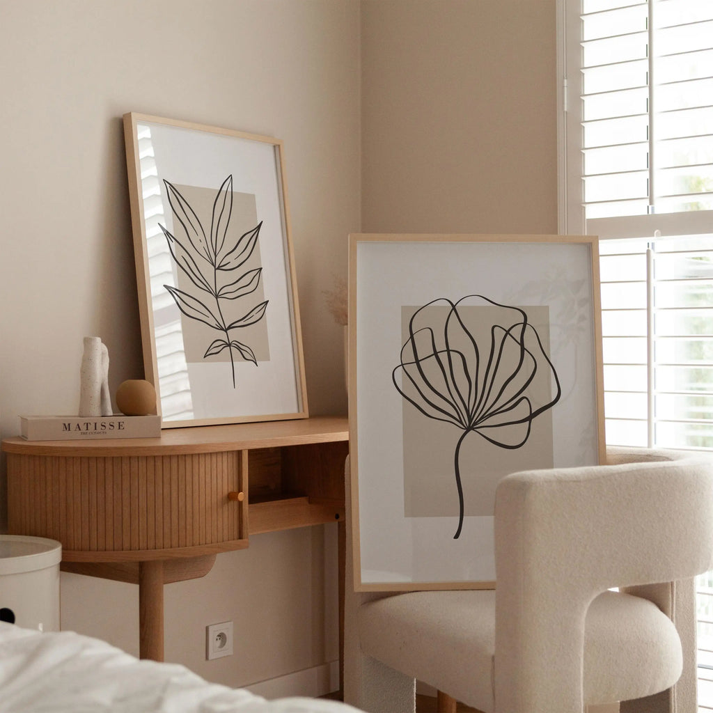 Set of 2 Modern Rectangular Beige Canvas Wall Art