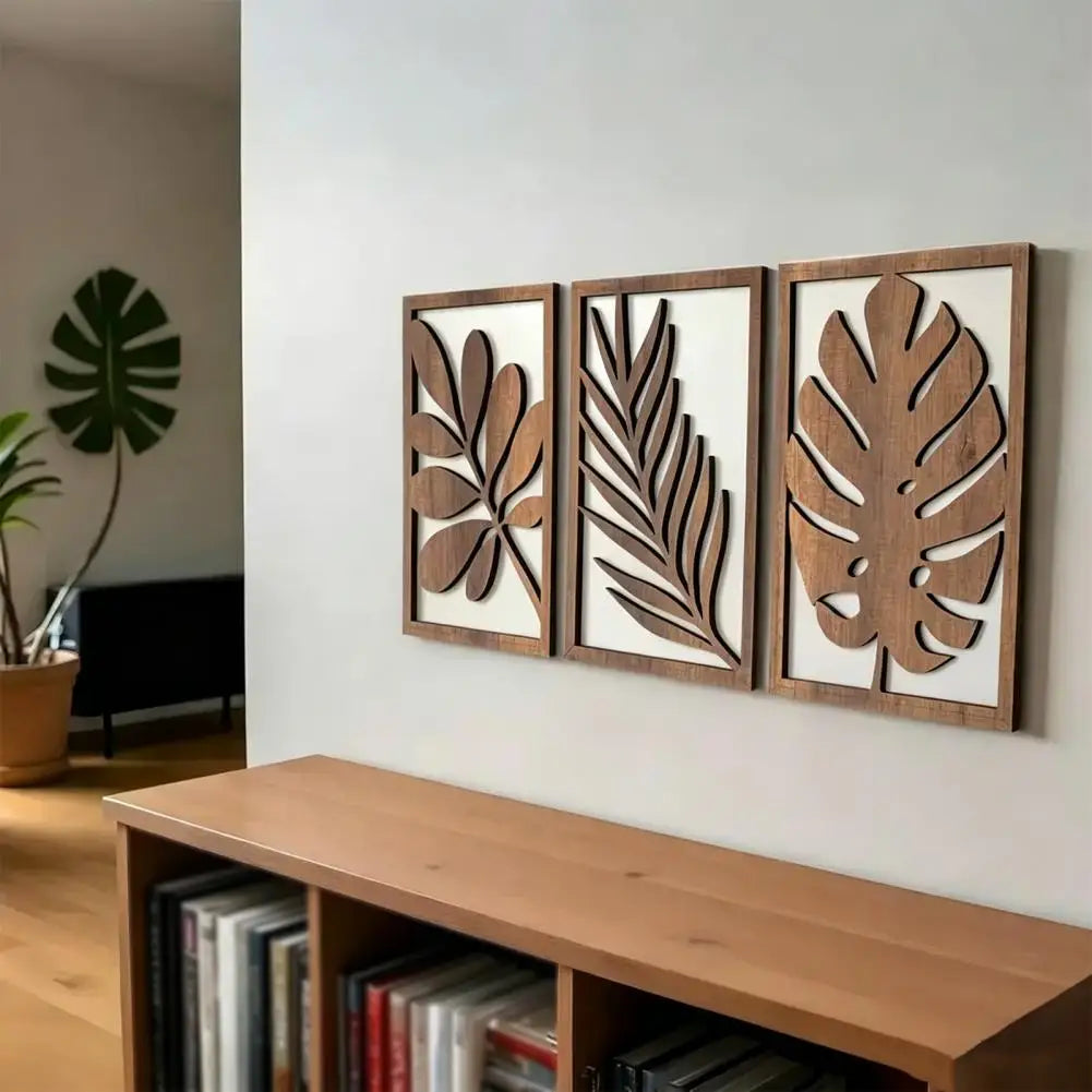 Set of 3 Boho Natural Wood Wall Sculpture