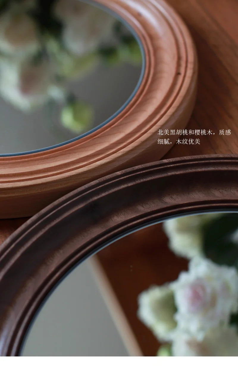 Rustic Round Walnut Wall Mirror