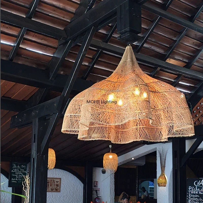 Wabi-Sabi Rattan Pendant Chandelier