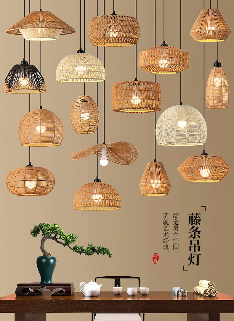 Retro Rattan Pendant Chandelier