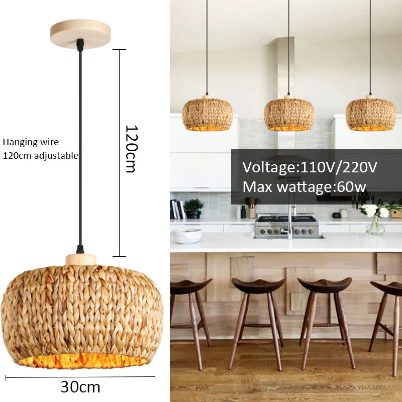 Retro Rattan Pendant Chandelier
