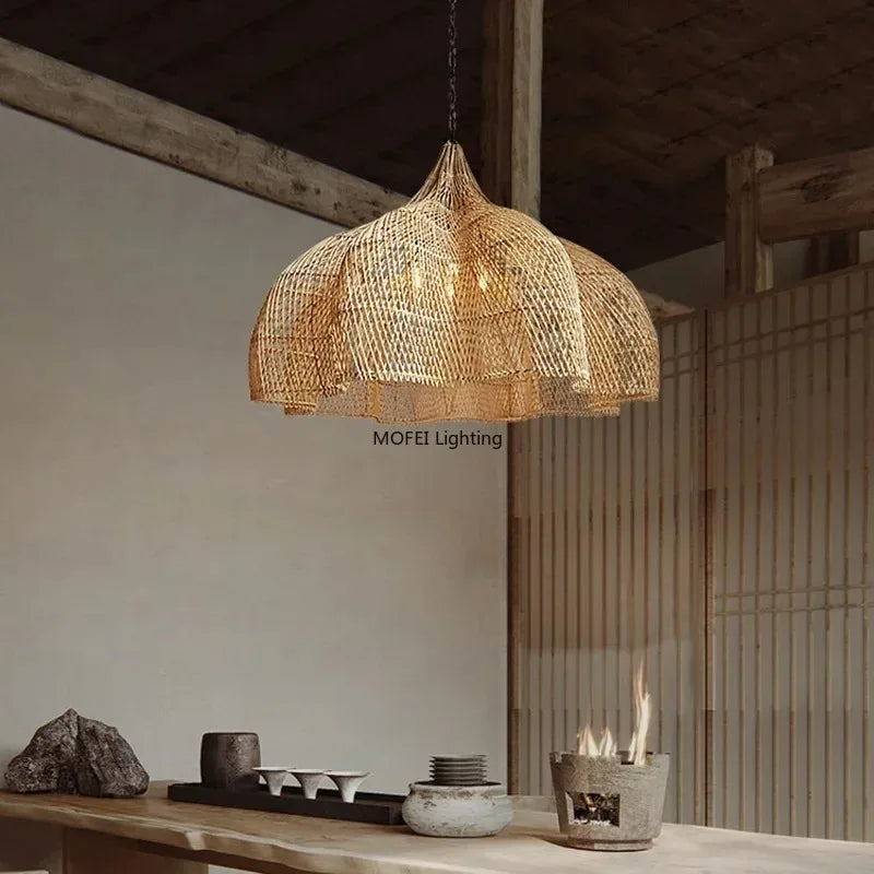 Wabi-Sabi Rattan Pendant Chandelier